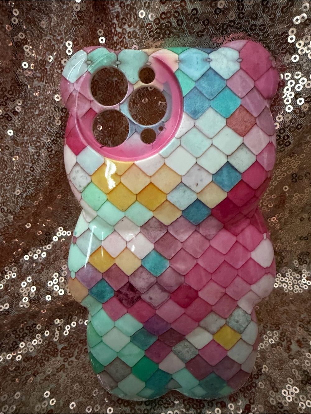 Multicolor Mermaid Scale Cute Bear Phone Case